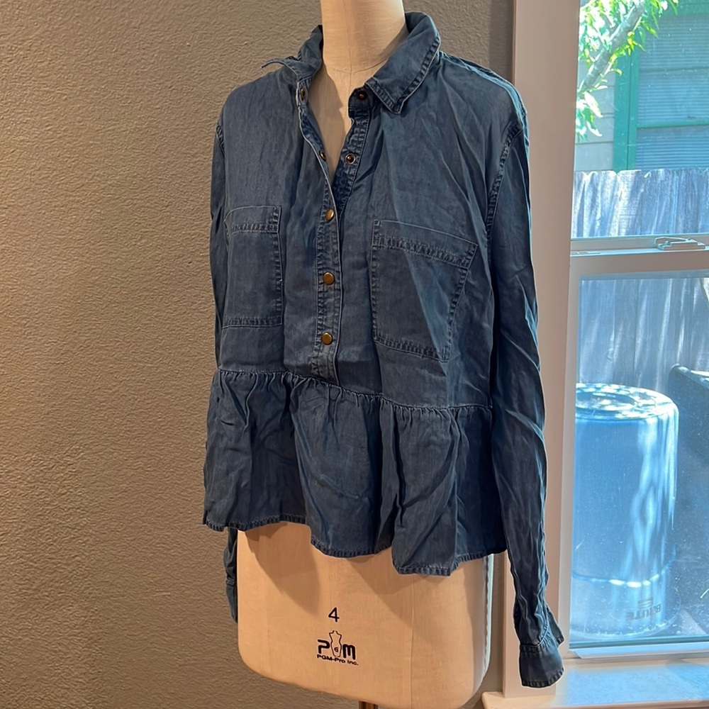 Urban outfitters denim ruffle babydoll shirt